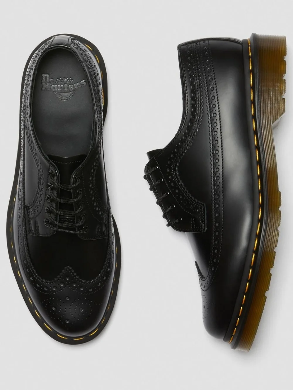 Dr. Martens 3989 Yellow Stitch Smooth Leather Brogue Shoes Black M 8 W 9